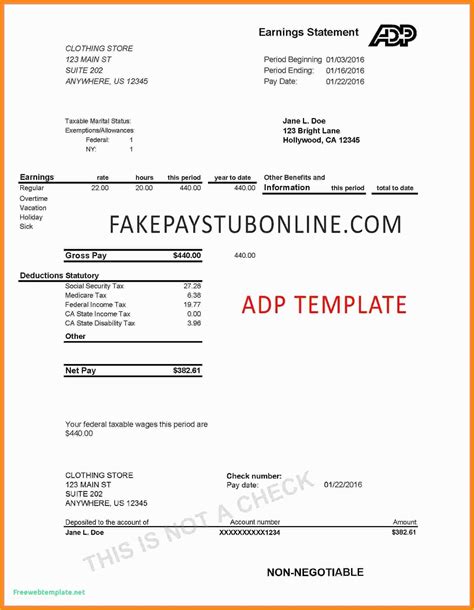 8 free pay stub templates that you can download, customize, and send out to your employees right away. . Free adp pay stub template
